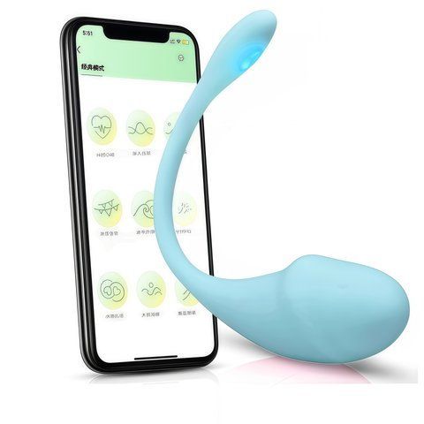 Виброяйте с дистанционным управлением через приложение (APP) с USB зарядкой, 10 режимов, голубой 54 фото